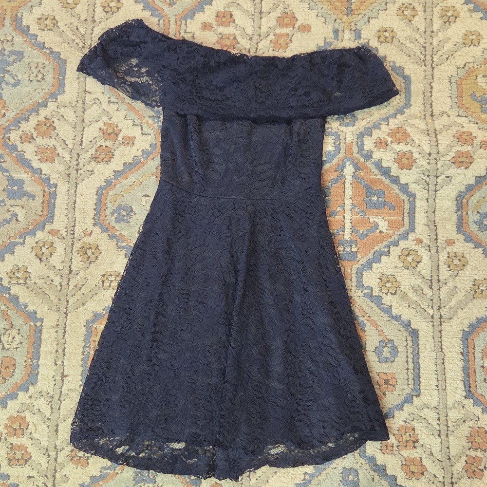 Charlotte Russe Navy One Shoulder Lace Dress